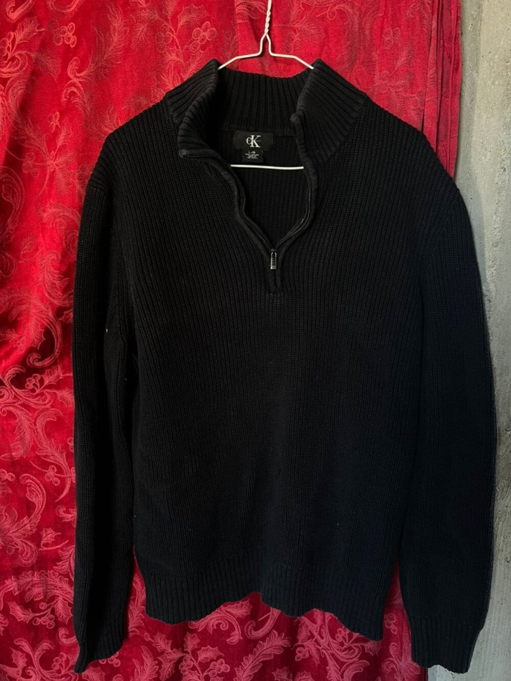 Calvin Klein CK Black Ribbed 100% Cotton Quarter Zip Sweater L